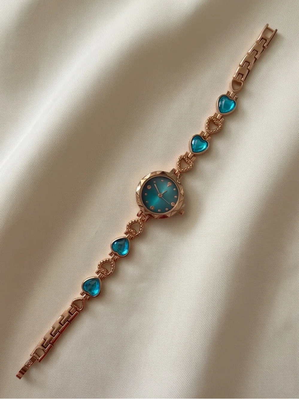 Rose Gold & Ocean Blue Heart Dress Watch (8 Inches)
